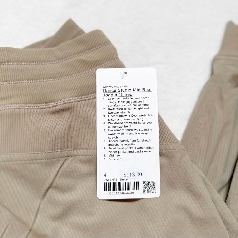 NWT Lululemon Dance Studio Mid-Rise Jogger Lined *Regular – Sheer Oak – Size 4 - Picture 4 of 13